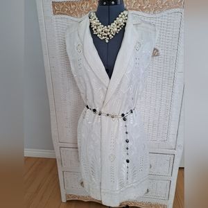 Kobi Halperin Linen Blend Vest Dress Length Embroidered in HAB WHITE, SZ S NWT